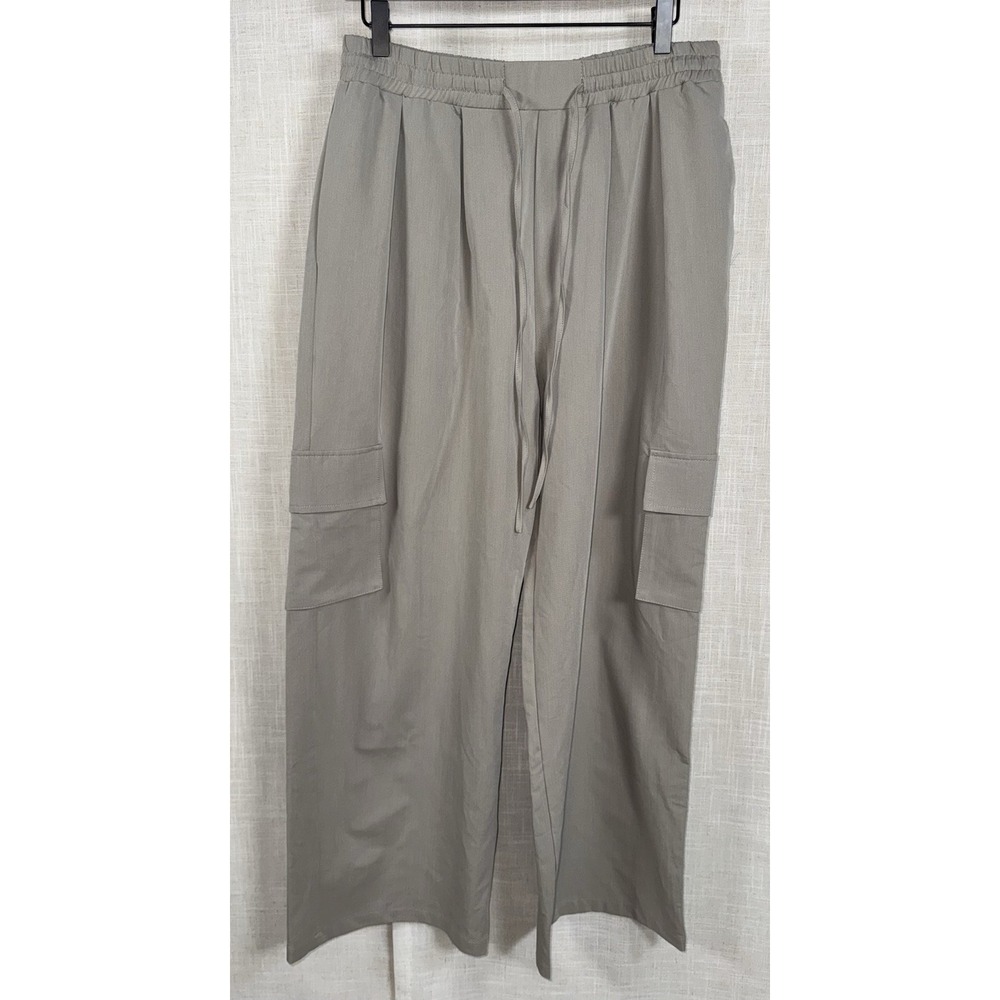 NWT ALLIE ROSE Women's‎ Sz L Large Grey Pocket Cargo Pants Rtl $79.95 Wide Leg